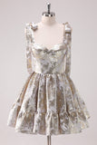 Prata Ajustável Correias A-Line Short Metallic Homecoming Dress com Folhos