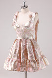 Prata Ajustável Correias A-Line Short Metallic Homecoming Dress com Folhos