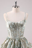 Verde claro A-Line Spaghetti Straps Short Corset Homecoming Dress com renda para trás