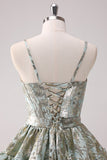 Verde claro A-Line Spaghetti Straps Short Corset Homecoming Dress com renda para trás