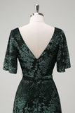 Verde Escuro Uma Linha V-Neck Burnout Veludo Vestido Floral Longo Madrinha