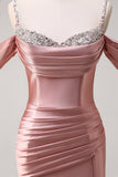 Glitter Blush Sereia Frisado Esparguete Correias Longo Vestido de Baile