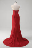 Miseia sem alças Corset Long Red Prom Dress com fenda