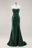 Vestido de baile de finalistas longo, sereia verde-escura e lantejoulas longa plus size com fenda