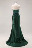 Vestido de baile de finalistas longo, sereia verde-escura e lantejoulas longa plus size com fenda