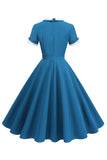 Blue Round Neck A-Line Midi Vestido dos anos 1950