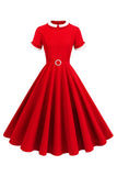 Blue Round Neck A-Line Midi Vestido dos anos 1950