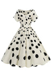 Rosa preta estampada A-Line Boat Neck Midi 1950s vestido