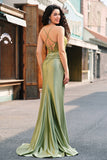 Brilhante Sereia Exército Verde Corset Lace Up Back Long Prom Dress with Slit