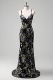 Vestido de baile longo de finalistas com alças finas de sereia verde claro e brilhante