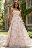 Vestido de baile de finalistas cor-de-rosa, cintilante, sem alças, com lantejoulas e tamanhos grandes