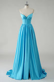 Azul brilhante A-Line Strapless Sequin Corset Long Prom Dress