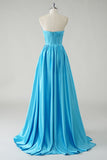 Azul brilhante A-Line Strapless Sequin Corset Long Prom Dress