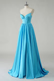 Azul brilhante A-Line Strapless Sequin Corset Long Prom Dress