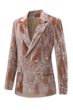 Sparkly Dusty Rose Velvet Notched Lapela Sequins 2 Peças Ternos