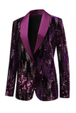 Xale roxo brilhante Lapela Sequins Prom Blazer