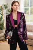 Xale roxo brilhante Lapela Sequins Prom Blazer