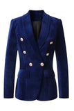 Navy Velvet Xaile Lapela Blazer Feminino de Peito Duplo