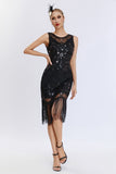 Preto Sequined Bodycon 1920s vestido com franjas