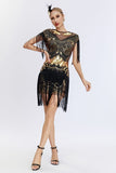 Vestido Flapper Cinzento Sequined Short 1920s com Franjas