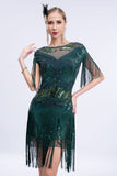 Vestido Flapper Cinzento Sequined Short 1920s com Franjas