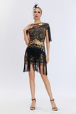 Vestido Flapper Cinzento Sequined Short 1920s com Franjas