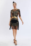 Vestido Flapper Cinzento Sequined Short 1920s com Franjas