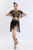 Vestido Flapper Cinzento Sequined Short 1920s com Franjas