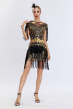 Vestido Flapper Cinzento Sequined Short 1920s com Franjas