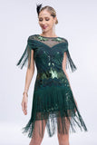 Vestido Flapper Cinzento Sequined Short 1920s com Franjas