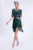 Vestido Flapper Cinzento Sequined Short 1920s com Franjas