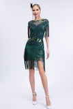 Vestido Flapper Cinzento Sequined Short 1920s com Franjas