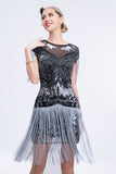 Vestido Flapper Cinzento Sequined Short 1920s com Franjas