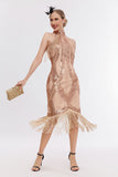 Champanhe Halter 1920s Vestido com Sequins