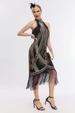 Champanhe Halter 1920s Vestido com Sequins