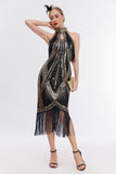 Champanhe Halter 1920s Vestido com Sequins