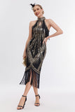 Champanhe Halter 1920s Vestido com Sequins