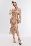 Champanhe Halter 1920s Vestido com Sequins