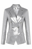 Preto Pico Lapela PU Couro Blazer Feminino