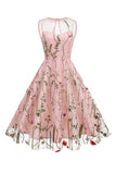 Blush A Line Bateau Neck Mangas Vestido dos anos 1950