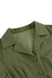 Army Green Notched Lapel plissado vestido da década de 1950 com mangas compridas