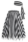 Preto Color Block Striped Print Casual Novidade Pirate Costume Saia