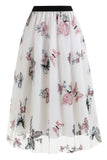 Damasco Cintura Alta Print Chiffon Floral Loose Midi A Line Saia