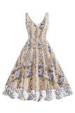 Preto Floral Renda Bordado Mangas Elegante Vestido Vintage