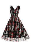 Preto Floral Renda Bordado Mangas Elegante Vestido Vintage