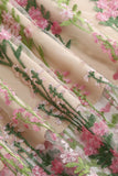 Preto Floral Renda Bordado Mangas Elegante Vestido Vintage