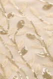 Damasco Sequined Leaf Bordado Malha Overlay Elegante Vestido Vintage