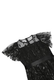 Damasco Sequined Leaf Bordado Malha Overlay Elegante Vestido Vintage