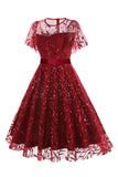 Damasco Sequined Leaf Bordado Malha Overlay Elegante Vestido Vintage
