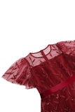 Damasco Sequined Leaf Bordado Malha Overlay Elegante Vestido Vintage